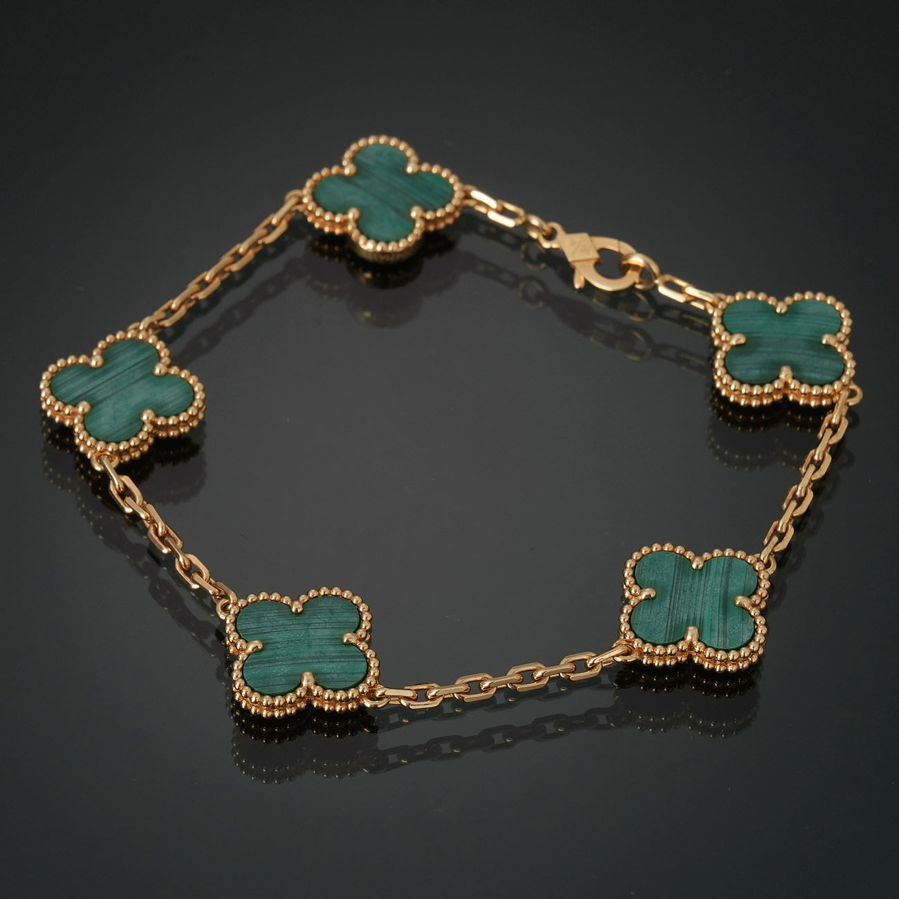 VAN CLEEF & ARPELS(USED)반클리프 빈티지 알함브라 말라카이트 5모티브 브레이슬릿 ARL80900
